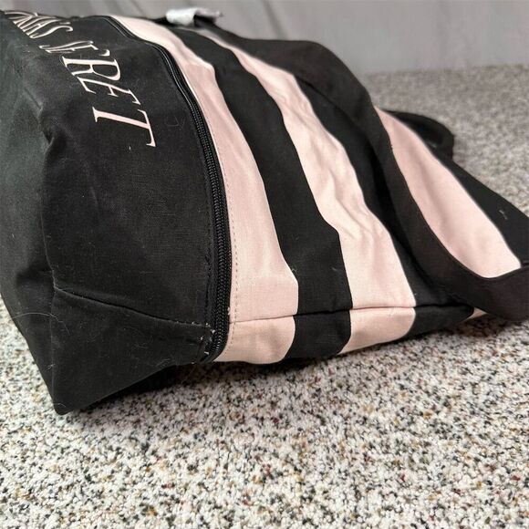 Victoria's Secret Expandable Weekender Tote Bag Pink/Black Stripe - Picture 8 of 8